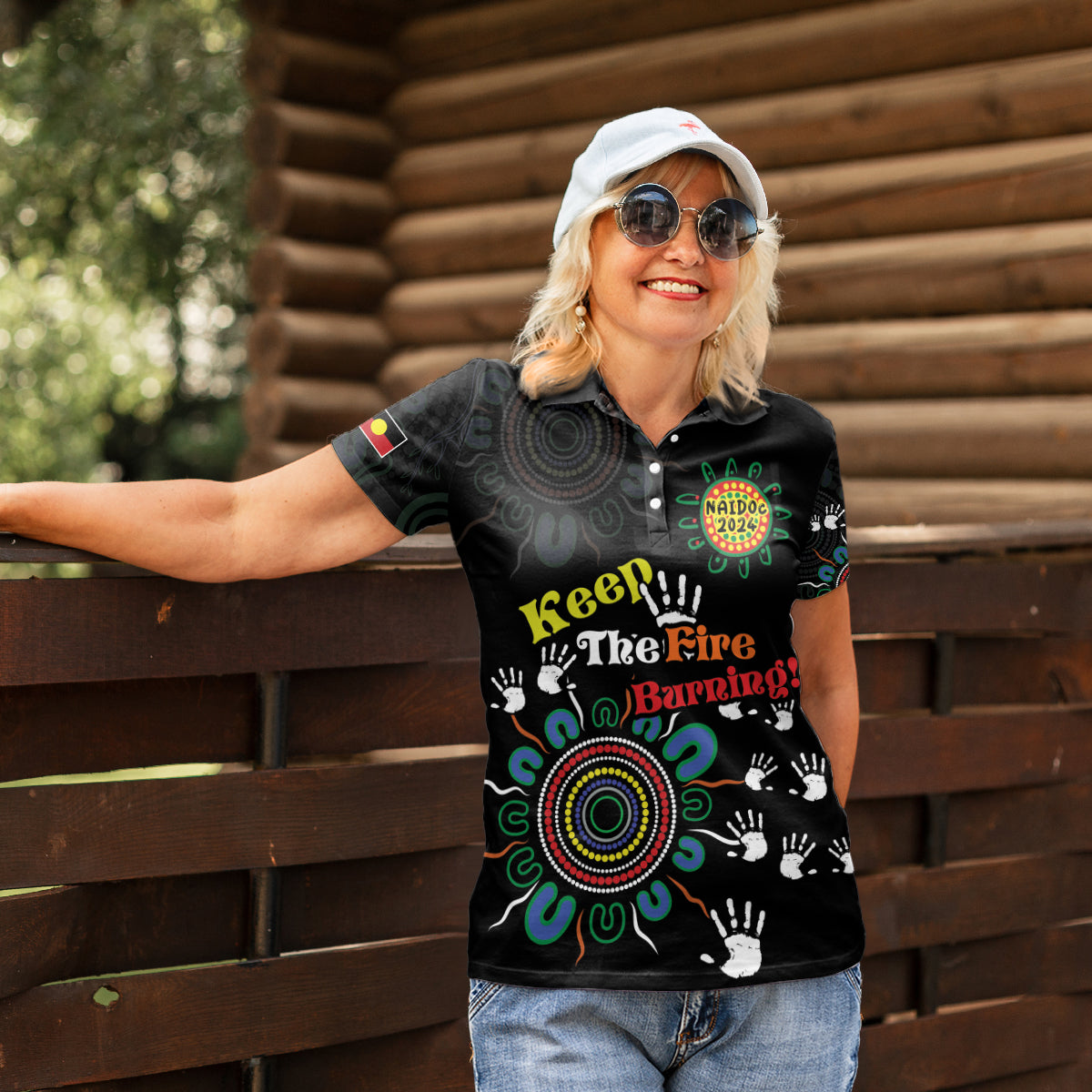 NAIDOC 2024 Indigenous Aboriginal Women Polo Shirt The Fire Burns Forever
