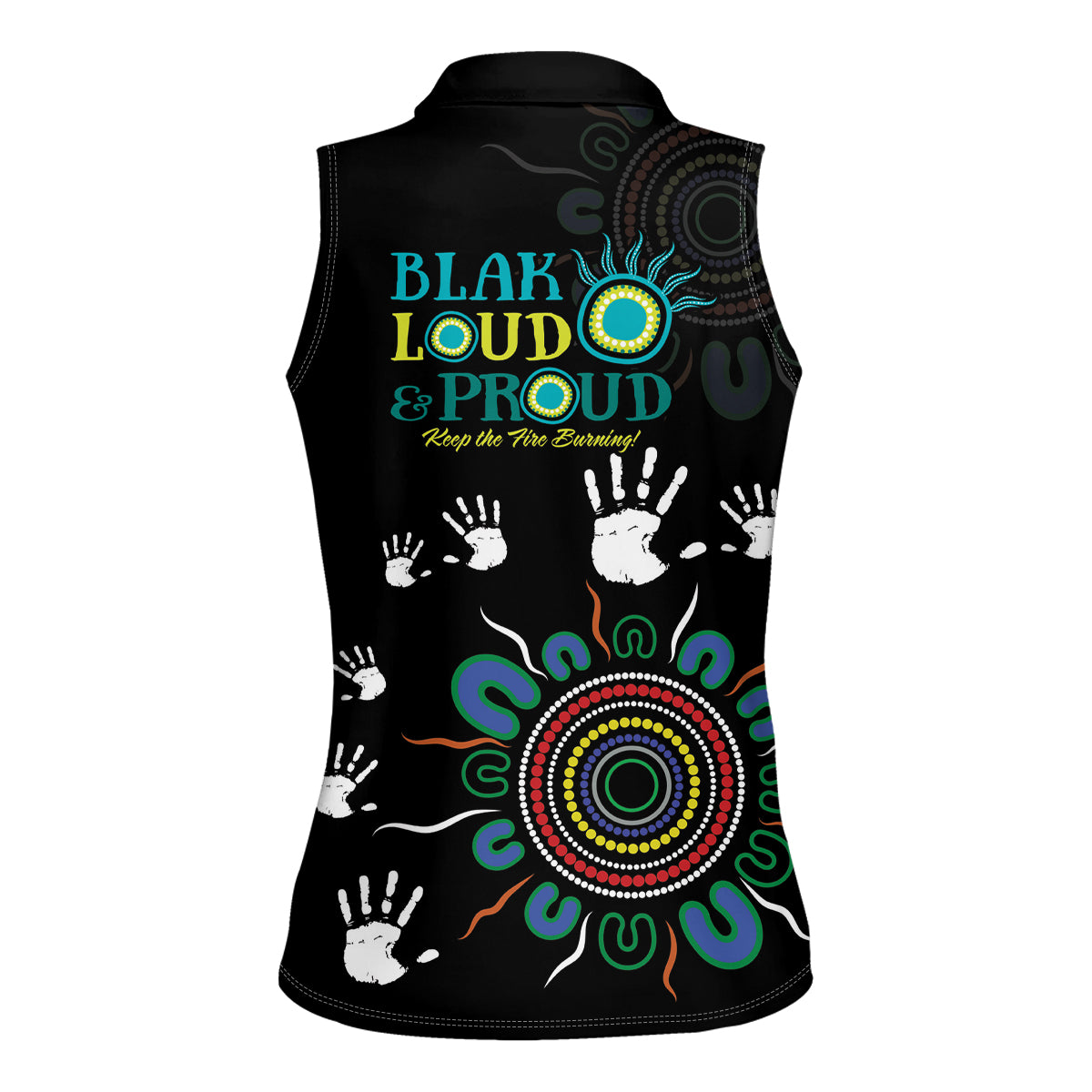 NAIDOC 2024 Indigenous Aboriginal Women Sleeveless Polo Shirt The Fire Burns Forever