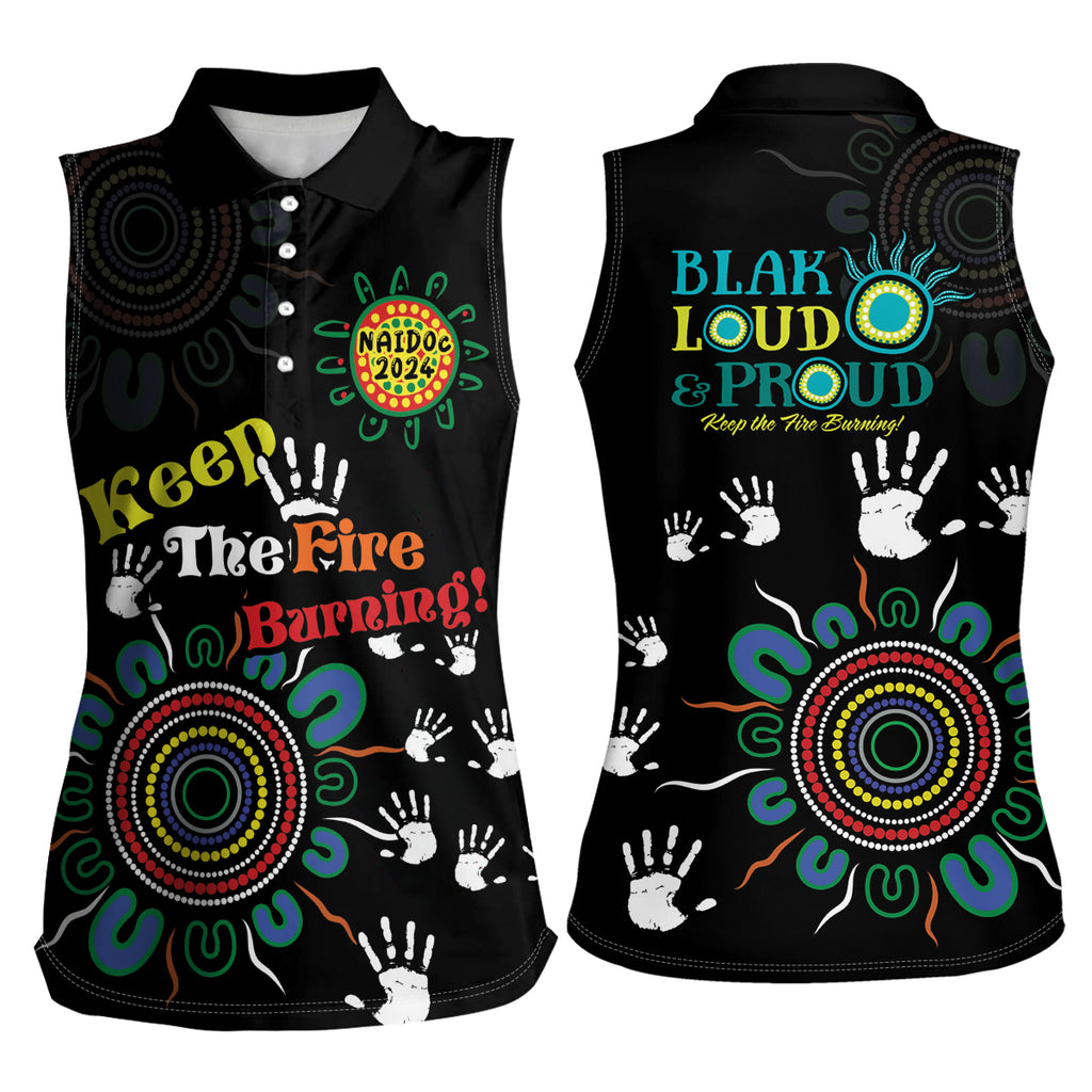 NAIDOC 2024 Indigenous Aboriginal Women Sleeveless Polo Shirt The Fire Burns Forever
