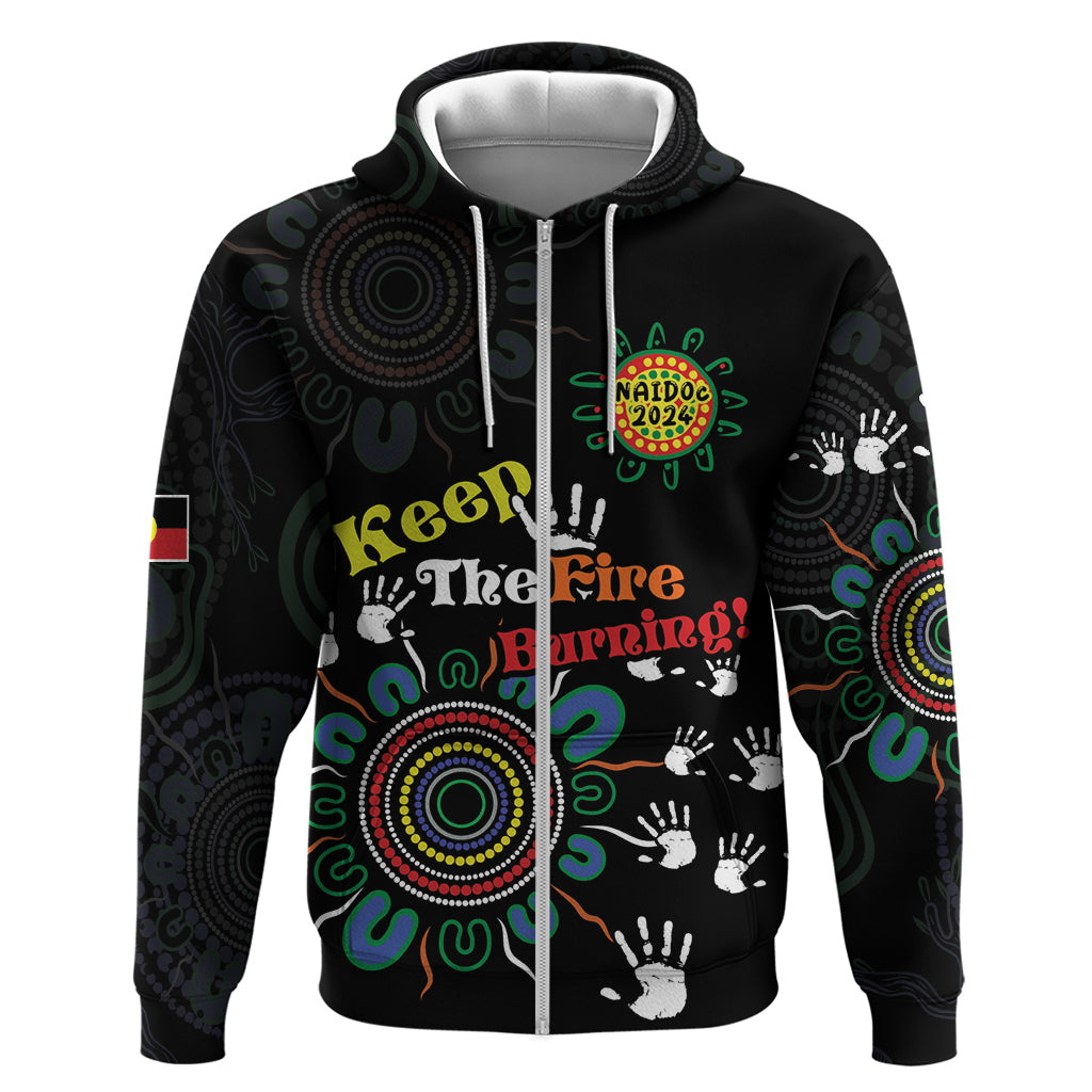 NAIDOC 2024 Indigenous Aboriginal Zip Hoodie The Fire Burns Forever