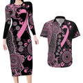 Personalised Aboriginal Ribbons Couples Matching Long Sleeve Bodycon Dress and Hawaiian Shirt Beautiful Butterflies Breast Cancer Awareness