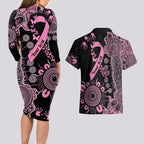 Personalised Aboriginal Ribbons Couples Matching Long Sleeve Bodycon Dress and Hawaiian Shirt Beautiful Butterflies Breast Cancer Awareness