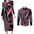 Personalised Aboriginal Ribbons Couples Matching Long Sleeve Bodycon Dress and Long Sleeve Button Shirt Beautiful Butterflies Breast Cancer Awareness