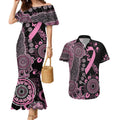 Personalised Aboriginal Ribbons Couples Matching Mermaid Dress and Hawaiian Shirt Beautiful Butterflies Breast Cancer Awareness