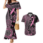 Personalised Aboriginal Ribbons Couples Matching Mermaid Dress and Hawaiian Shirt Beautiful Butterflies Breast Cancer Awareness