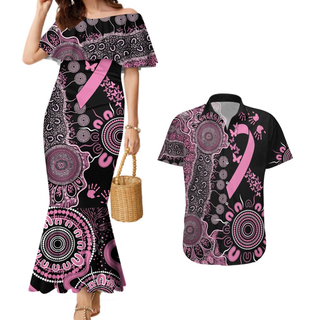 Personalised Aboriginal Ribbons Couples Matching Mermaid Dress and Hawaiian Shirt Beautiful Butterflies Breast Cancer Awareness