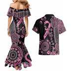 Personalised Aboriginal Ribbons Couples Matching Mermaid Dress and Hawaiian Shirt Beautiful Butterflies Breast Cancer Awareness