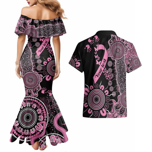 Personalised Aboriginal Ribbons Couples Matching Mermaid Dress and Hawaiian Shirt Beautiful Butterflies Breast Cancer Awareness