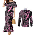 Personalised Aboriginal Ribbons Couples Matching Mermaid Dress and Long Sleeve Button Shirt Beautiful Butterflies Breast Cancer Awareness