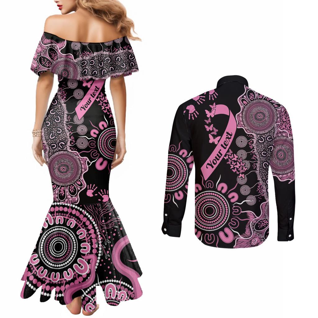 Personalised Aboriginal Ribbons Couples Matching Mermaid Dress and Long Sleeve Button Shirt Beautiful Butterflies Breast Cancer Awareness