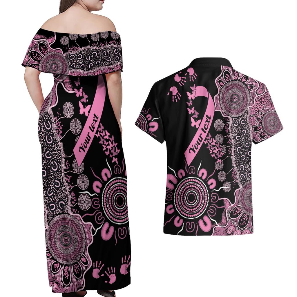 Personalised Aboriginal Ribbons Couples Matching Off Shoulder Maxi Dress and Hawaiian Shirt Beautiful Butterflies Breast Cancer Awareness
