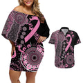 Personalised Aboriginal Ribbons Couples Matching Off Shoulder Short Dress and Hawaiian Shirt Beautiful Butterflies Breast Cancer Awareness