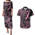 Personalised Aboriginal Ribbons Couples Matching Puletasi and Hawaiian Shirt Beautiful Butterflies Breast Cancer Awareness