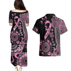 Personalised Aboriginal Ribbons Couples Matching Puletasi and Hawaiian Shirt Beautiful Butterflies Breast Cancer Awareness