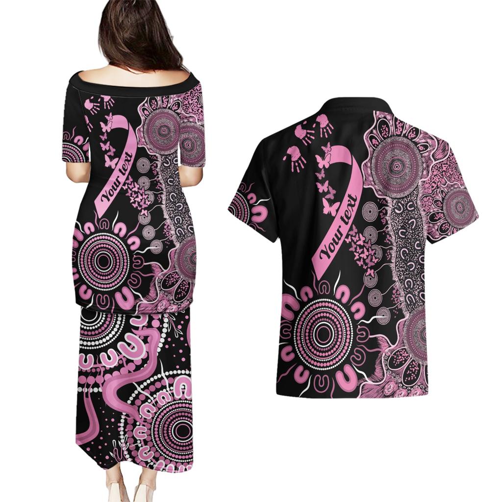 Personalised Aboriginal Ribbons Couples Matching Puletasi and Hawaiian Shirt Beautiful Butterflies Breast Cancer Awareness