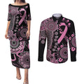Personalised Aboriginal Ribbons Couples Matching Puletasi and Long Sleeve Button Shirt Beautiful Butterflies Breast Cancer Awareness