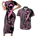 Personalised Aboriginal Ribbons Couples Matching Short Sleeve Bodycon Dress and Hawaiian Shirt Beautiful Butterflies Breast Cancer Awareness
