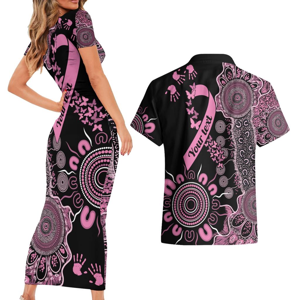 Personalised Aboriginal Ribbons Couples Matching Short Sleeve Bodycon Dress and Hawaiian Shirt Beautiful Butterflies Breast Cancer Awareness