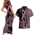 Personalised Aboriginal Ribbons Couples Matching Short Sleeve Bodycon Dress and Hawaiian Shirt Beautiful Butterflies Breast Cancer Awareness