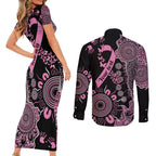 Personalised Aboriginal Ribbons Couples Matching Short Sleeve Bodycon Dress and Long Sleeve Button Shirt Beautiful Butterflies Breast Cancer Awareness