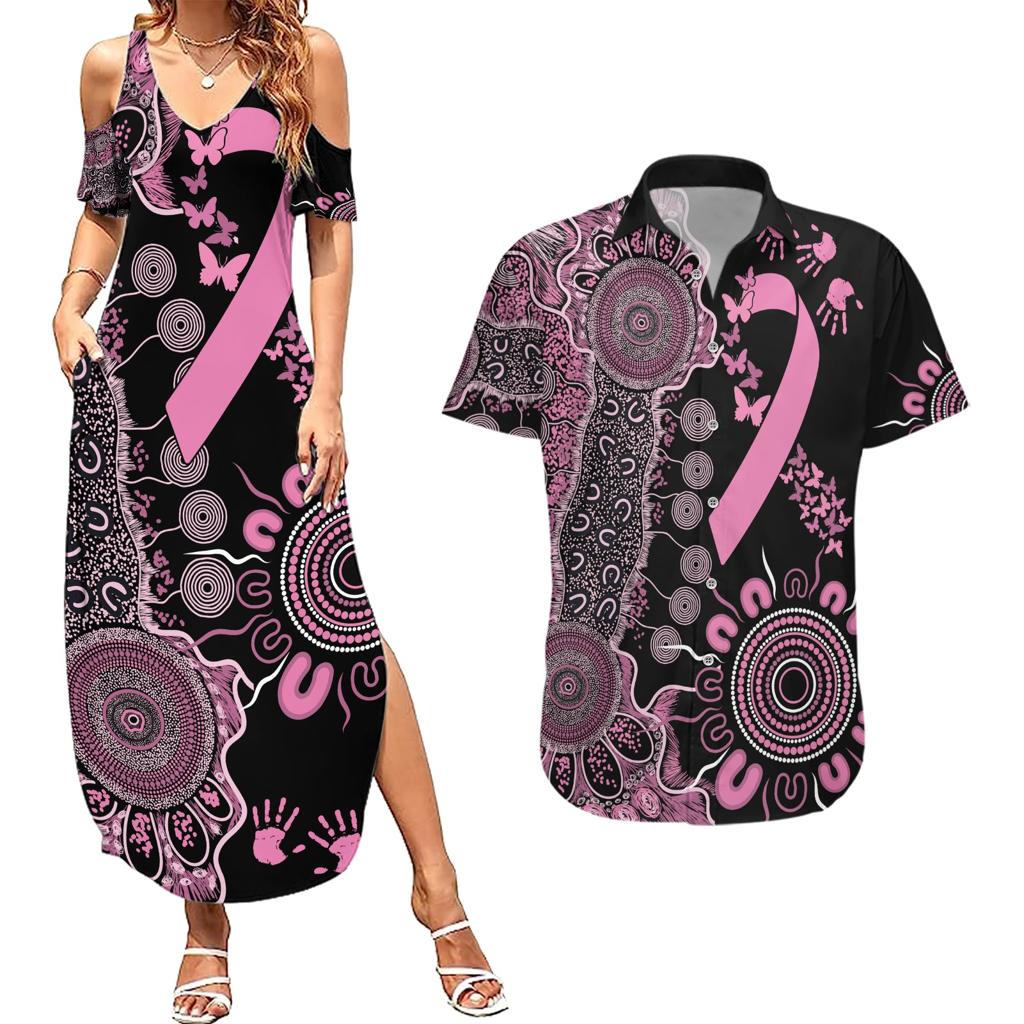 Personalised Aboriginal Ribbons Couples Matching Summer Maxi Dress and Hawaiian Shirt Beautiful Butterflies Breast Cancer Awareness