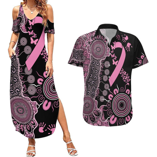 Personalised Aboriginal Ribbons Couples Matching Summer Maxi Dress and Hawaiian Shirt Beautiful Butterflies Breast Cancer Awareness