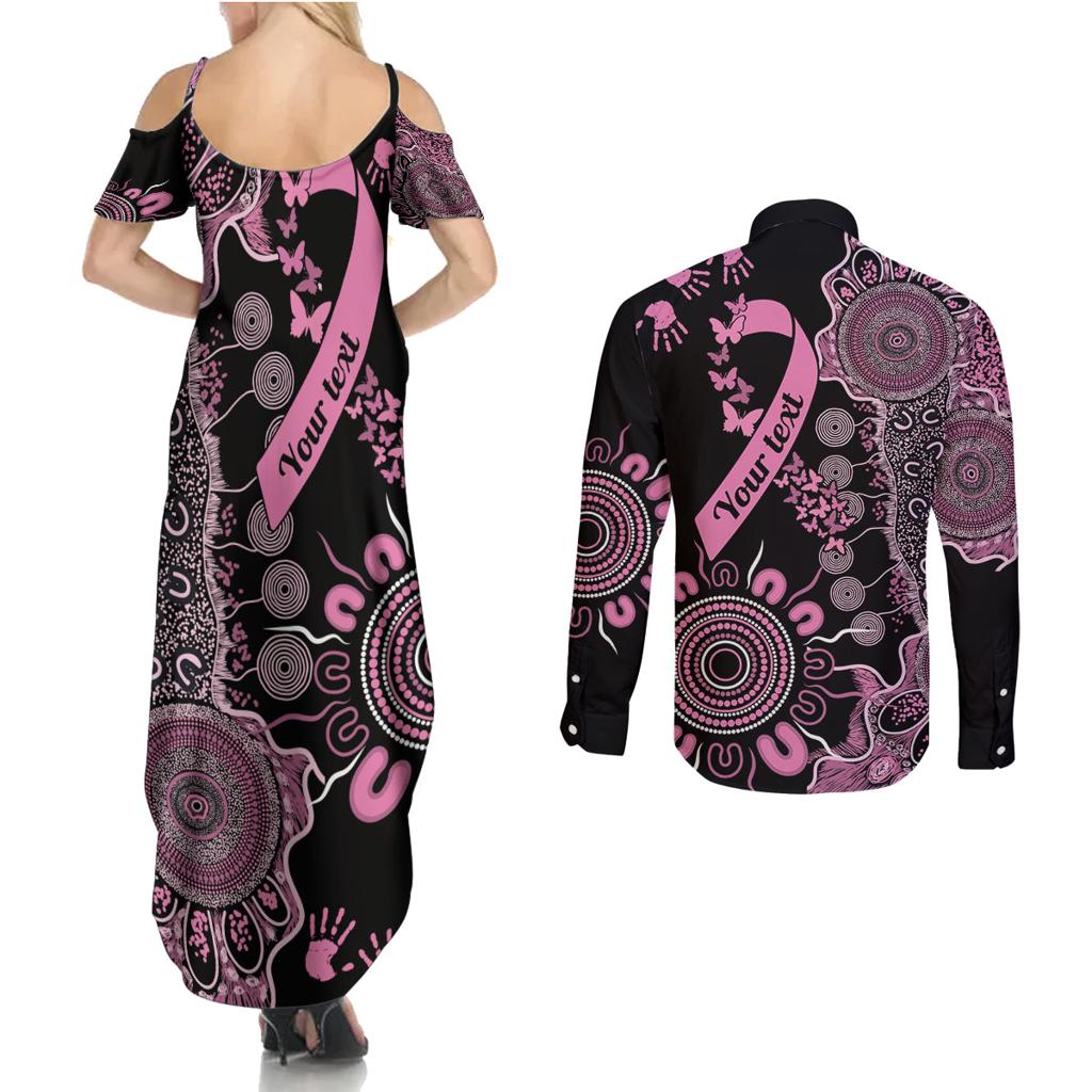 Personalised Aboriginal Ribbons Couples Matching Summer Maxi Dress and Long Sleeve Button Shirt Beautiful Butterflies Breast Cancer Awareness