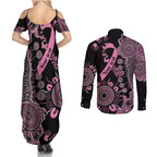 Personalised Aboriginal Ribbons Couples Matching Summer Maxi Dress and Long Sleeve Button Shirt Beautiful Butterflies Breast Cancer Awareness