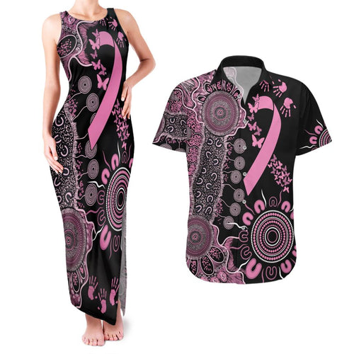 Personalised Aboriginal Ribbons Couples Matching Tank Maxi Dress and Hawaiian Shirt Beautiful Butterflies Breast Cancer Awareness