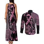 Personalised Aboriginal Ribbons Couples Matching Tank Maxi Dress and Long Sleeve Button Shirt Beautiful Butterflies Breast Cancer Awareness