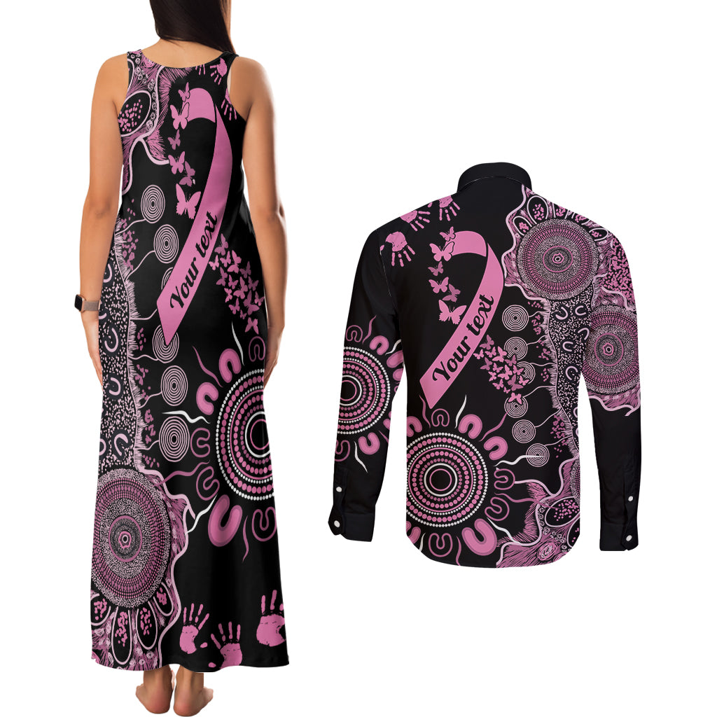 Personalised Aboriginal Ribbons Couples Matching Tank Maxi Dress and Long Sleeve Button Shirt Beautiful Butterflies Breast Cancer Awareness