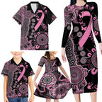 Personalised Aboriginal Ribbons Family Matching Long Sleeve Bodycon Dress and Hawaiian Shirt Beautiful Butterflies Breast Cancer Awareness