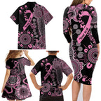 Personalised Aboriginal Ribbons Family Matching Long Sleeve Bodycon Dress and Hawaiian Shirt Beautiful Butterflies Breast Cancer Awareness