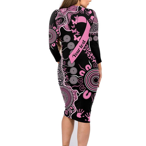 Personalised Aboriginal Ribbons Family Matching Long Sleeve Bodycon Dress and Hawaiian Shirt Beautiful Butterflies Breast Cancer Awareness