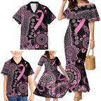 Personalised Aboriginal Ribbons Family Matching Mermaid Dress and Hawaiian Shirt Beautiful Butterflies Breast Cancer Awareness