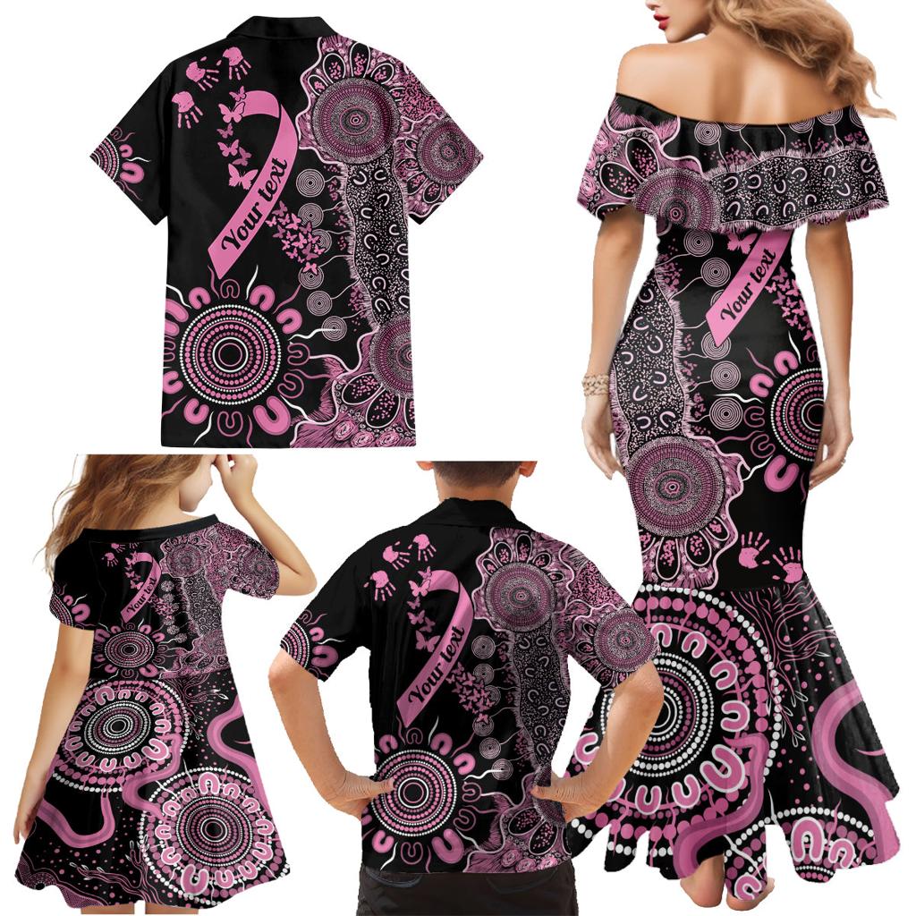 Personalised Aboriginal Ribbons Family Matching Mermaid Dress and Hawaiian Shirt Beautiful Butterflies Breast Cancer Awareness