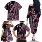 Personalised Aboriginal Ribbons Family Matching Off The Shoulder Long Sleeve Dress and Hawaiian Shirt Beautiful Butterflies Breast Cancer Awareness