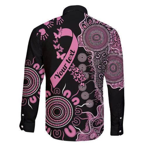 Personalised Aboriginal Ribbons Family Matching Off The Shoulder Long Sleeve Dress and Hawaiian Shirt Beautiful Butterflies Breast Cancer Awareness