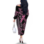 Personalised Aboriginal Ribbons Family Matching Off The Shoulder Long Sleeve Dress and Hawaiian Shirt Beautiful Butterflies Breast Cancer Awareness