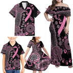 Personalised Aboriginal Ribbons Family Matching Off Shoulder Maxi Dress and Hawaiian Shirt Beautiful Butterflies Breast Cancer Awareness