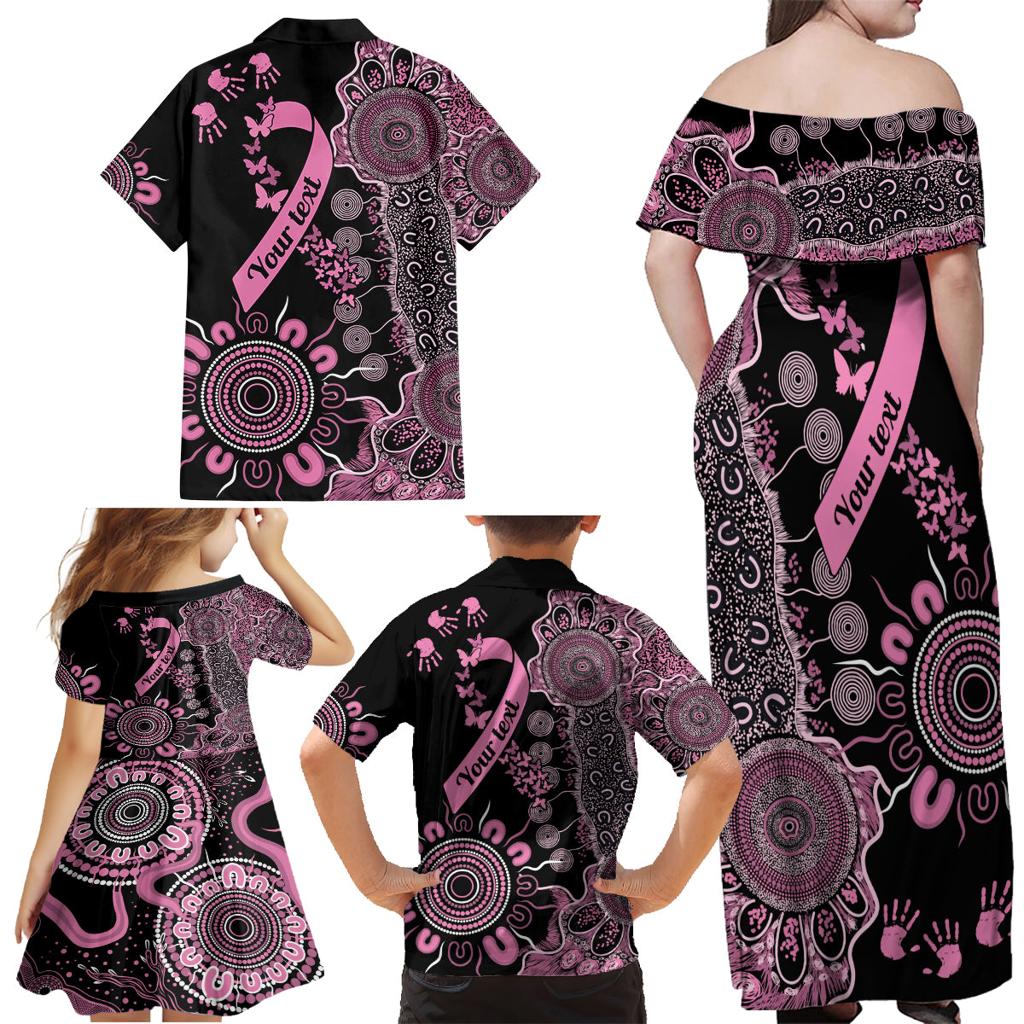 Personalised Aboriginal Ribbons Family Matching Off Shoulder Maxi Dress and Hawaiian Shirt Beautiful Butterflies Breast Cancer Awareness