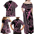 Personalised Aboriginal Ribbons Family Matching Off Shoulder Maxi Dress and Hawaiian Shirt Beautiful Butterflies Breast Cancer Awareness