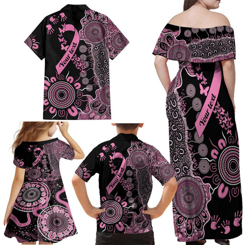 Personalised Aboriginal Ribbons Family Matching Off Shoulder Maxi Dress and Hawaiian Shirt Beautiful Butterflies Breast Cancer Awareness