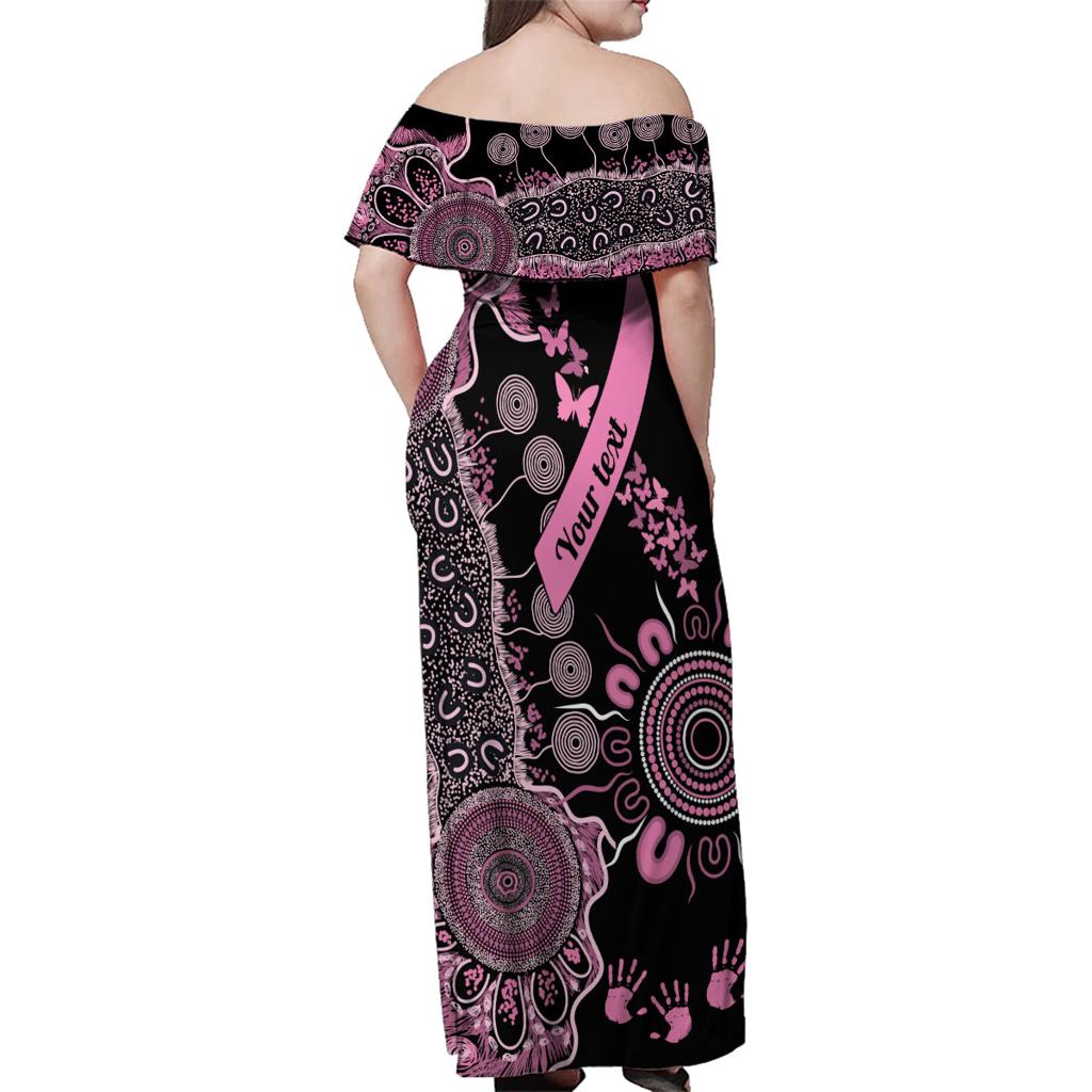 Personalised Aboriginal Ribbons Family Matching Off Shoulder Maxi Dress and Hawaiian Shirt Beautiful Butterflies Breast Cancer Awareness