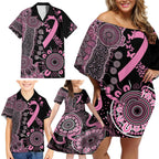 Personalised Aboriginal Ribbons Family Matching Off Shoulder Short Dress and Hawaiian Shirt Beautiful Butterflies Breast Cancer Awareness