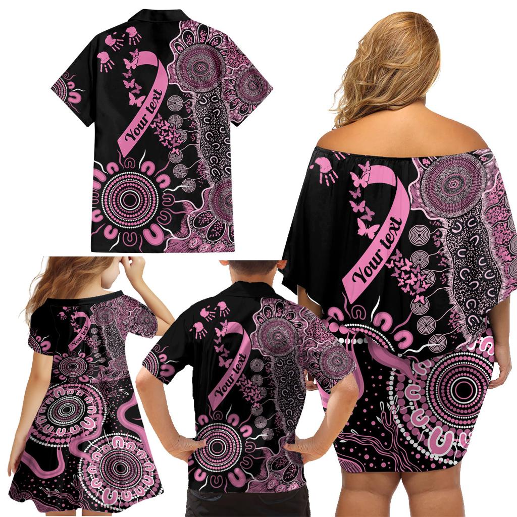 Personalised Aboriginal Ribbons Family Matching Off Shoulder Short Dress and Hawaiian Shirt Beautiful Butterflies Breast Cancer Awareness
