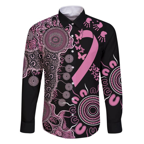 Personalised Aboriginal Ribbons Family Matching Off Shoulder Short Dress and Hawaiian Shirt Beautiful Butterflies Breast Cancer Awareness
