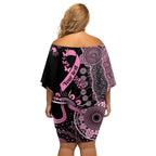 Personalised Aboriginal Ribbons Family Matching Off Shoulder Short Dress and Hawaiian Shirt Beautiful Butterflies Breast Cancer Awareness