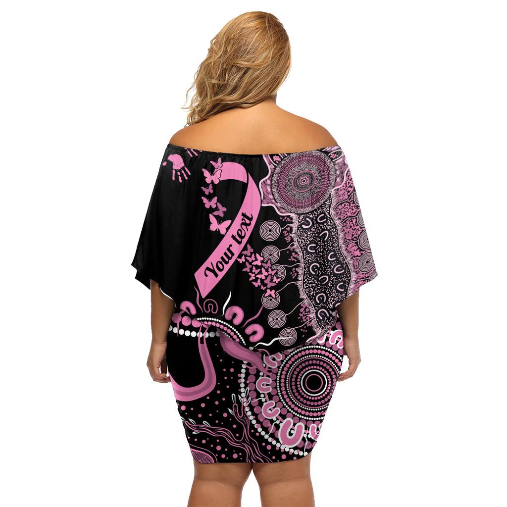 Personalised Aboriginal Ribbons Family Matching Off Shoulder Short Dress and Hawaiian Shirt Beautiful Butterflies Breast Cancer Awareness