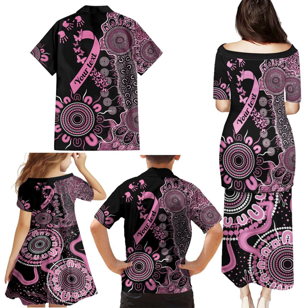 Personalised Aboriginal Ribbons Family Matching Puletasi and Hawaiian Shirt Beautiful Butterflies Breast Cancer Awareness